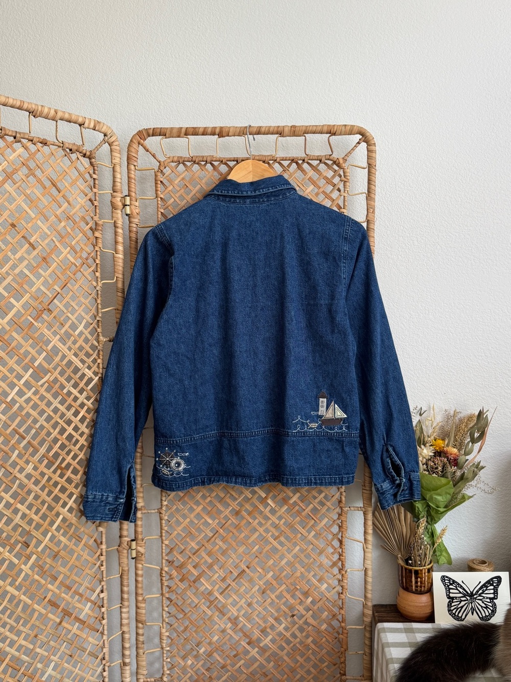 Vintage Nautical Embroidered Dark Denim Shirt Shacket - Picture 2 of 3